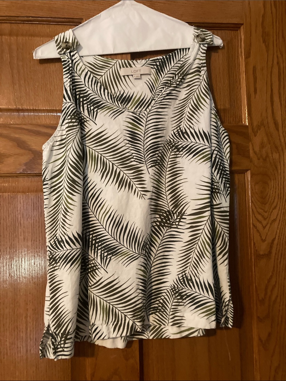LOFT White Tank Top with Olive Palm Print